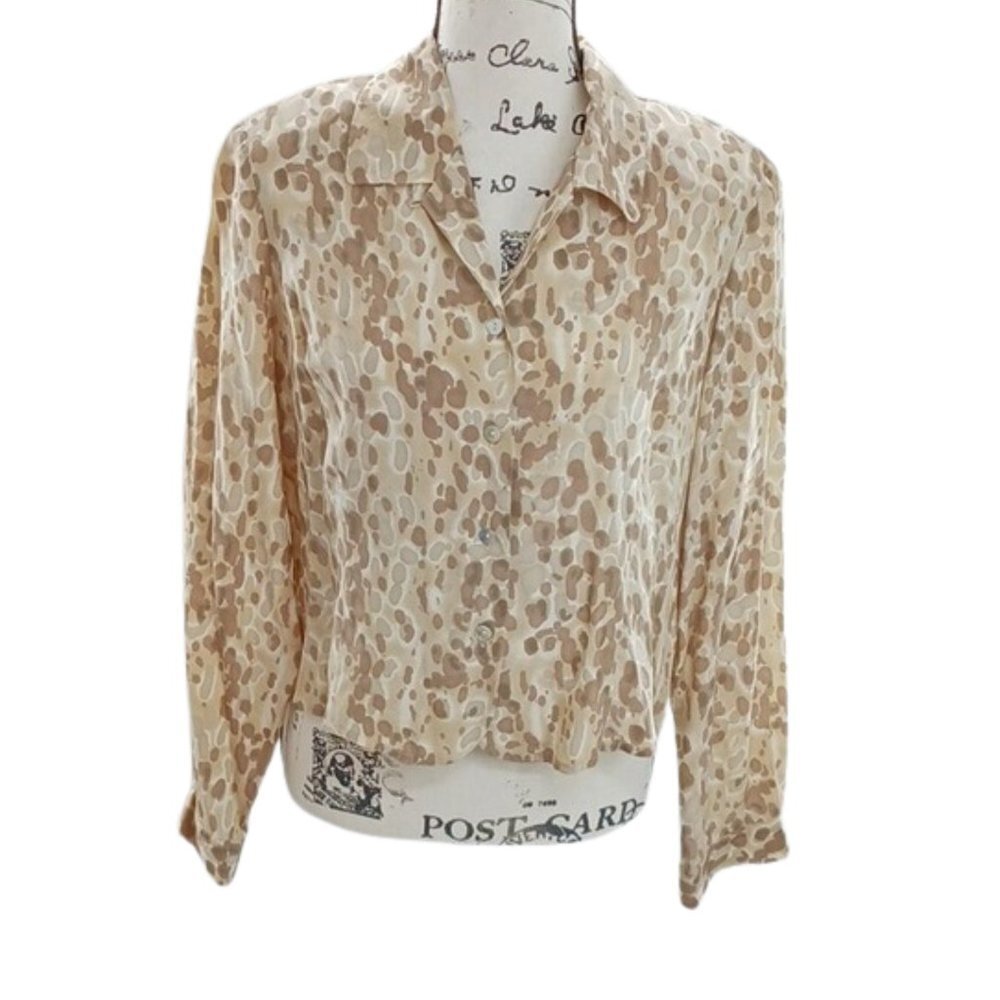 CHRISTIE & Jill Blouse Animal Print Silk Vintage 80s Womens Size 14 Petite